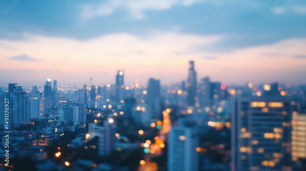 Fototapeta premium Soft Focus Evening City Skyline with Colorful Bokeh Lights