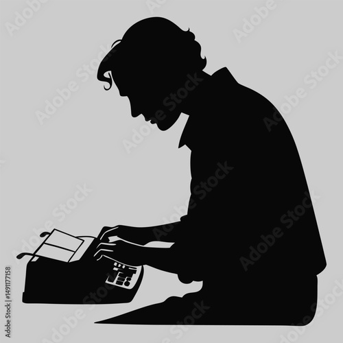 a writer typing on a typewriter silhouette vector design art and illustration
