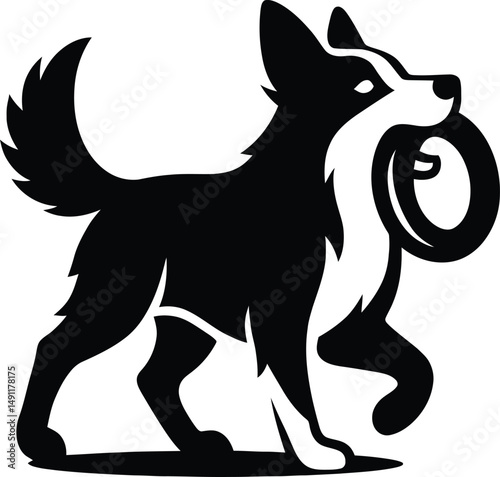 Dog Playful Silhouette Graphic, Dog With Toy Outline