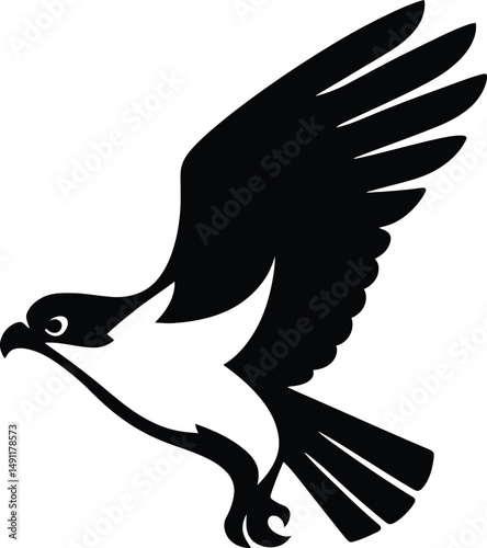 Osprey Flight Silhouette Art, Powerful Osprey Bird Vector