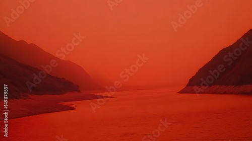 Red Sky River Landscape Mountainscape Dramatic Sunset
