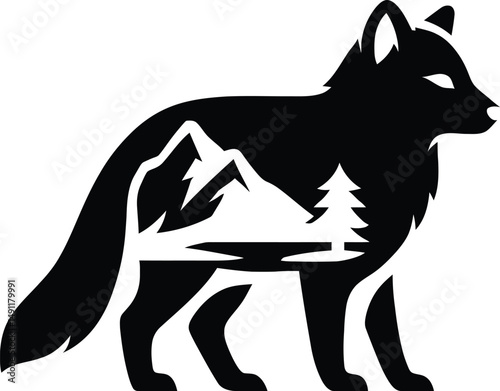 Fox Nature Double Exposure, Forest Fox Silhouette Design