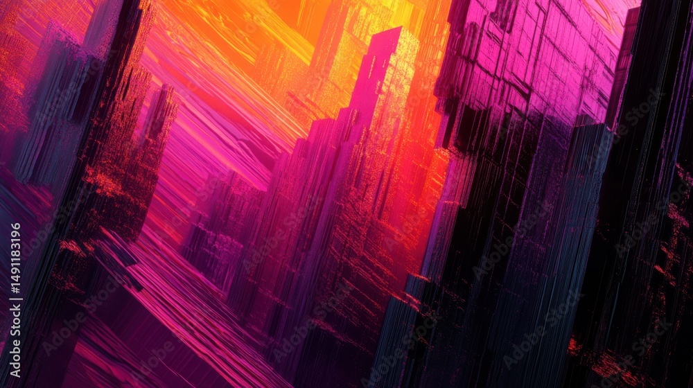 Fototapeta premium Abstract Colorful Digital Landscape with Neon Hues and Lines