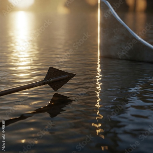 The tip of an arrow above the water surface.