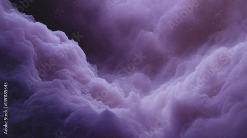 Abstract digital art piece that appears to be a night sky filled with stars and clouds. the sky is a deep purple color with a hint of pink and purple, and the clouds are white and fluffy.