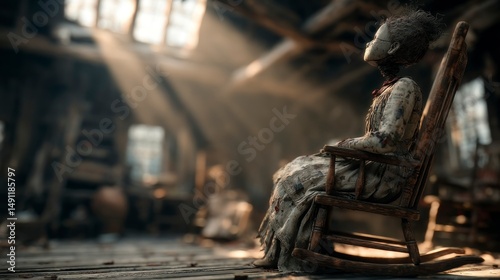 Wallpaper Mural Eerie Doll in Abandoned Setting Creepy Atmosphere with Sunlight Streaming Through Windows Torontodigital.ca