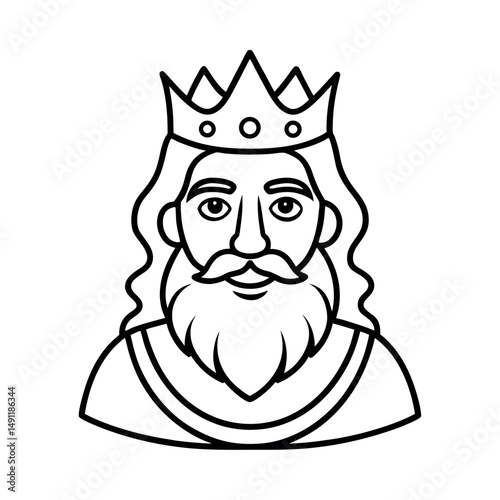 Elegant Bearded King Outline Drawing Vector
