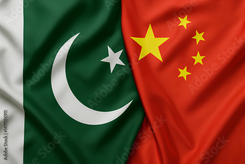 Wallpaper Mural Two flags are depicted: Pakistan's on the left with a green field, white crescent, and star, and China's on the right with a red field and five yellow stars. Torontodigital.ca