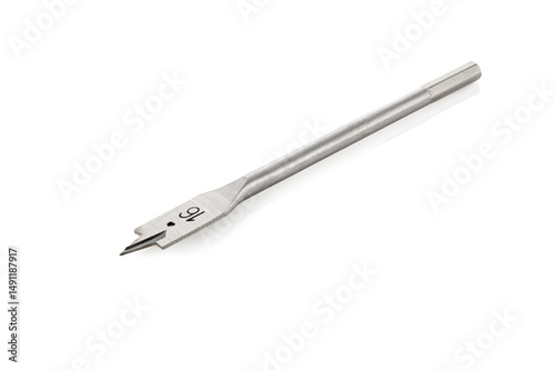 Feather wood drill bit isolated on white background. Spade drill. Carpenter's tools background.