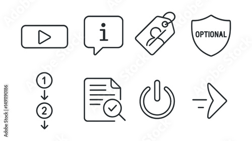 Line style icons of ethical onboarding: skip setup button, explain-before-ask icon, no forced sign-up tag, profile optional badge, minimal onboarding steps, clear data use notice, try without login