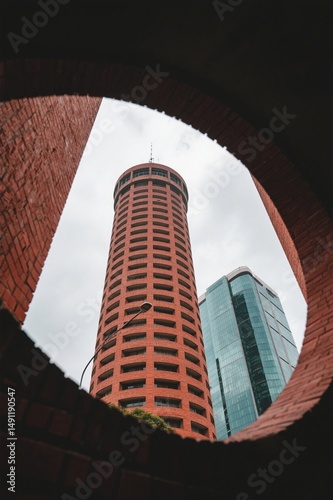 Nairobi Skyline Through Circular Brick Frame Modern Tower
