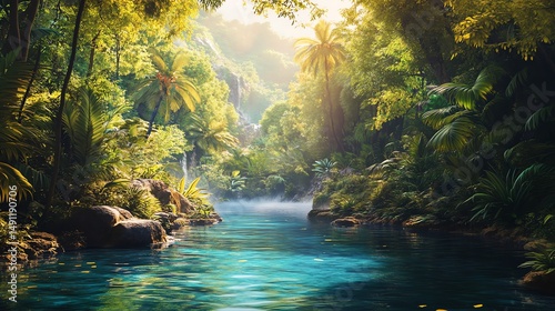 Wallpaper Mural The stock photo showcases a lush, vibrant tropical jungle teeming with exotic animals. Torontodigital.ca