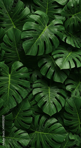 Emerald Lush: A Deep Green Monstera Leaf Tapestry