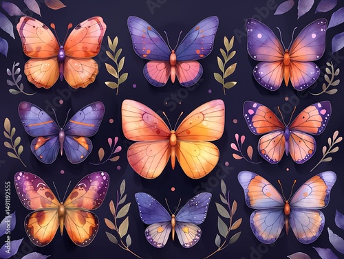 Watercolor butterflies, decorative pattern