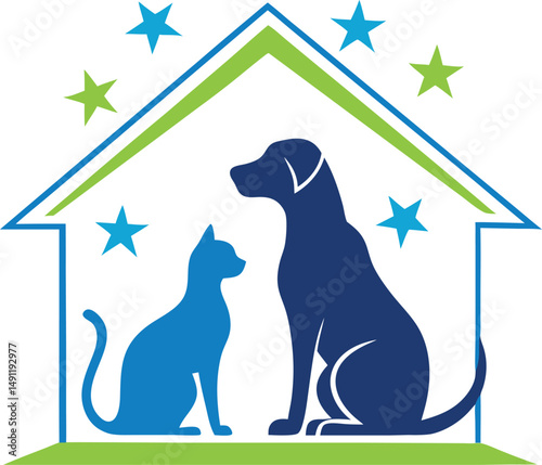Illustration art of a animal pet home logo with isolated background