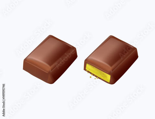 Dubai chocolate, pistachio paste and kunefe filled milk chocolate 3D render illustration. Chocolate Bars Collection