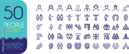 Set of 50 outline icons related to People. Linear icon collection. Line Editable Icons set.. Vector illustration, EPS10
