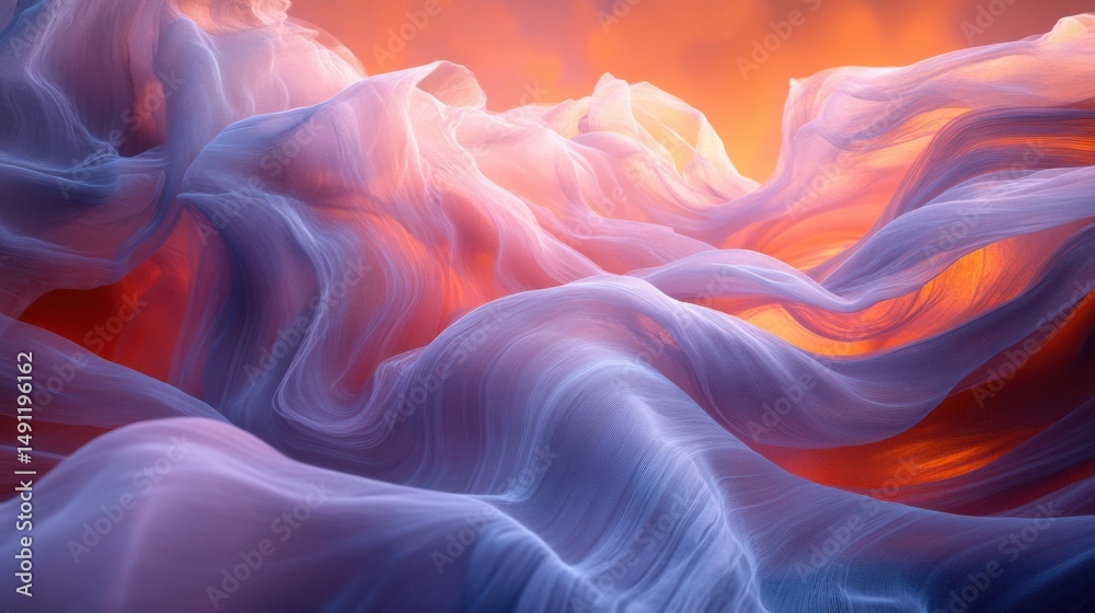 Fototapeta premium Abstract Colorful Waves of Light and Fabric in Dreamy Landscape