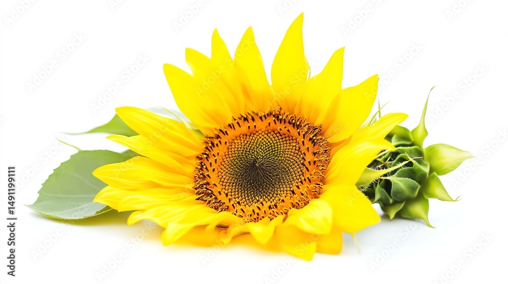 Obraz premium A vibrant, isolated sunflower with bright yellow petals dominates the image.