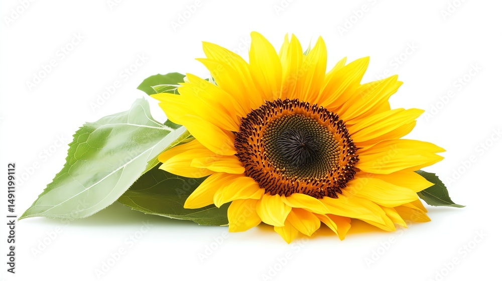 Fototapeta premium A vibrant, isolated yellow sunflower stands prominently against a bright background.