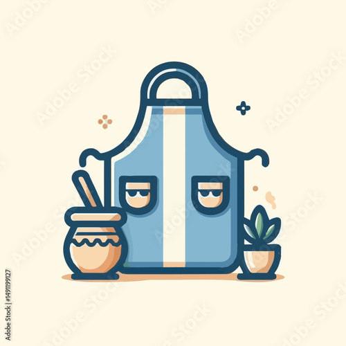apron, illustration, chef, kitchen, uniform, isolated, restaurant, cook, cooking, vector, culinary, design, food, fabric, background, apparel, work, woman, white, waiter, black, clothing, clothes, ico
