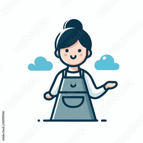 apron, illustration, chef, kitchen, uniform, isolated, restaurant, cook, cooking, vector, culinary, design, food, fabric, background, apparel, work, woman, white, waiter, black, clothing, clothes, ico