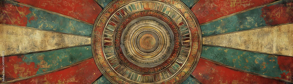 Fototapeta premium Ornate, circular design within a decorative, radiating framework.