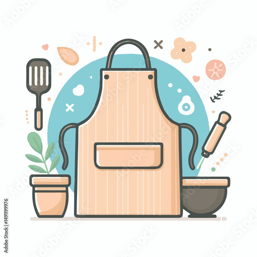 apron, illustration, chef, kitchen, uniform, isolated, restaurant, cook, cooking, vector, culinary, design, food, fabric, background, apparel, work, woman, white, waiter, black, clothing, clothes, ico