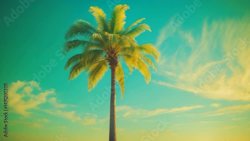 A palm tree under a pristine blue sky