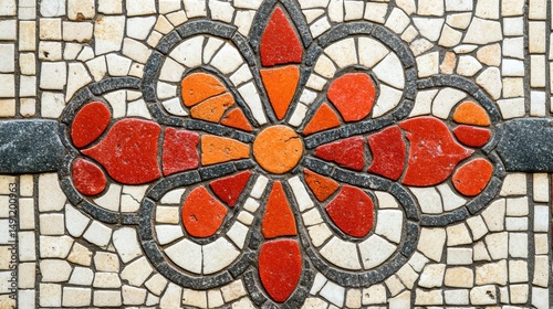 Colorful Mosaic Design with Flower Motif on Stone Background