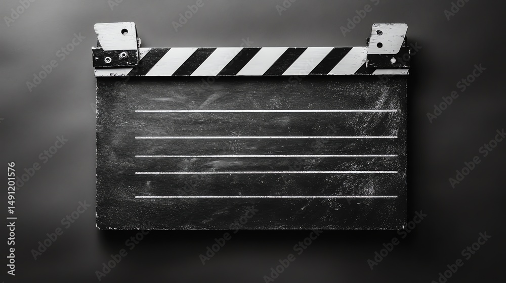 Fototapeta premium A wooden clapperboard with a film slate is displayed against a neutral background.