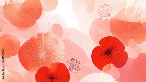 Delicate Red and Pink Floral Blossoms on Soft Background Design