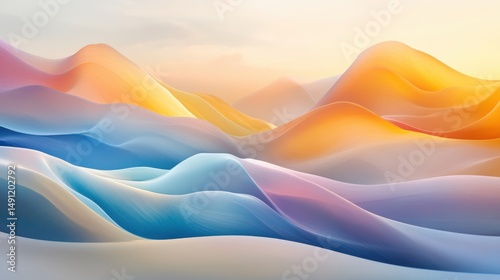 Ethereal Landscape with Soft Waves and Gradient Colors at Sunrise