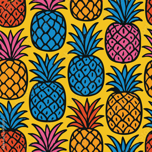 Pineapples Tropical Fun Print Design in Vector