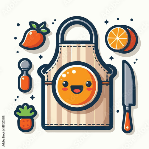 apron, illustration, chef, kitchen, uniform, isolated, restaurant, cook, cooking, vector, culinary, design, food, fabric, background, apparel, work, woman, white, waiter, black, clothing, clothes, ico
