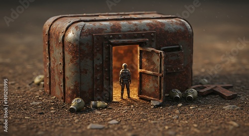 Rusty metal structure with figure