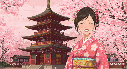 Kyoto Cherry Blossom Festival Girl in Kimono