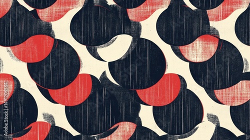 Stylish Abstract Pattern of Shapes in Red and Black on Cream Background