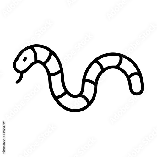 Stylized serpent with alternating bands and a forked tongue slithering across the frame gracefully