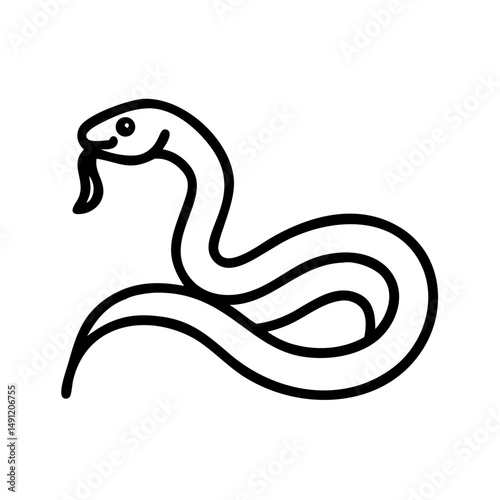 A simple line drawing of a snake with its tongue out and a small smile on its face here