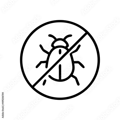 A simple graphic of a bug with a line through it inside of a circle to show no bugs allowed