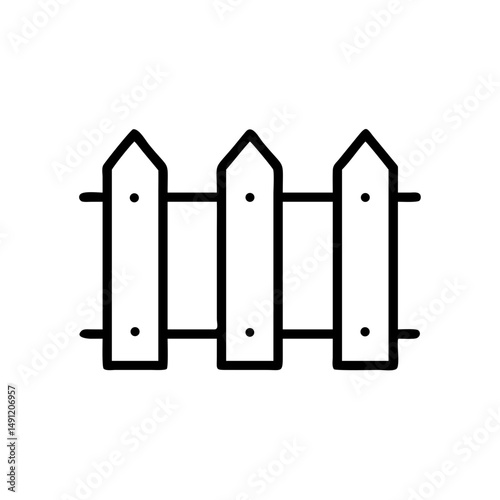 A simple graphic of a picket boundary with pointed tops and horizontal rails, in a line drawing style
