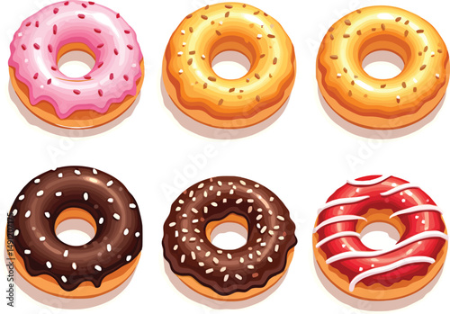 Delicious donuts vector illustration assorted flavors for bakery shop and sweet treat food design concept