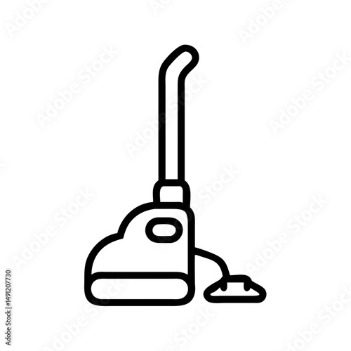 A simple graphic showing a cleaning appliance with a long handle and a small dust cloud effect present