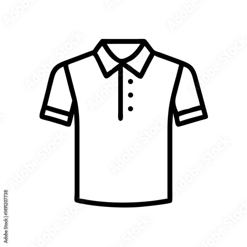 Outline drawing of a collared shirt with short sleeves and three buttons down the center front side