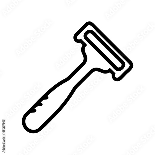 Depiction of a shaving tool with a handle and blade in a simple outline style on a white background