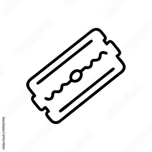 Simple graphic showing a single edge blade with a curvy cutting edge and a central opening design element