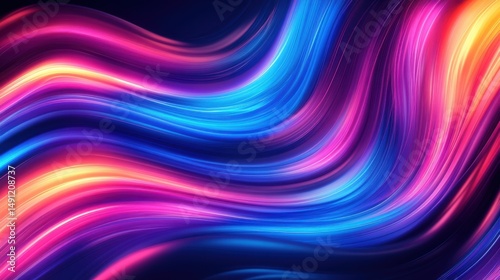 Vibrant Abstract Flow of Light in Neon Colors on Dark Background