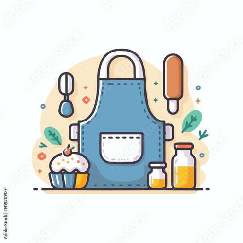 apron, illustration, chef, kitchen, uniform, isolated, restaurant, cook, cooking, vector, culinary, design, food, fabric, background, apparel, work, woman, white, waiter, black, clothing, clothes, ico