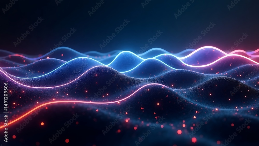 Obraz premium High quality Professional Abstract neon waves digital landscape glowing particles